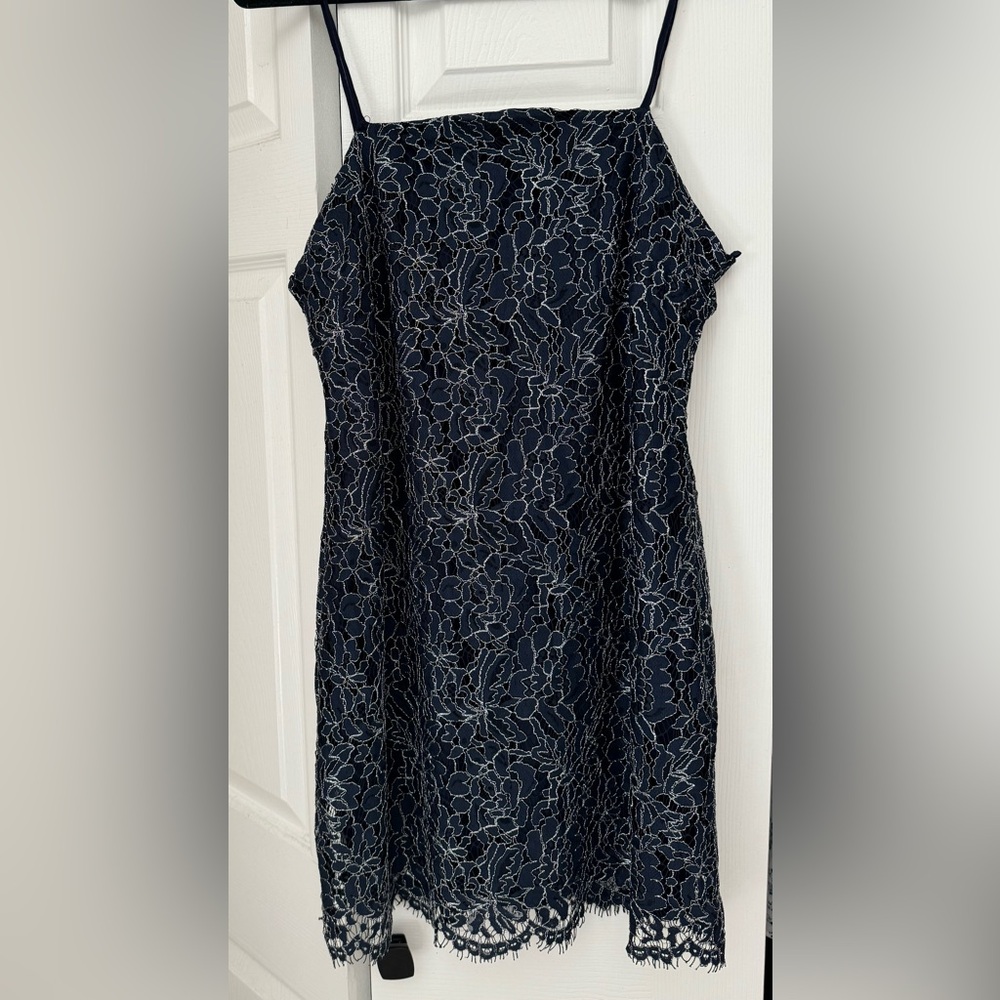 Never Worn - Navy Blue Spaghetti strap dress with lace overlay